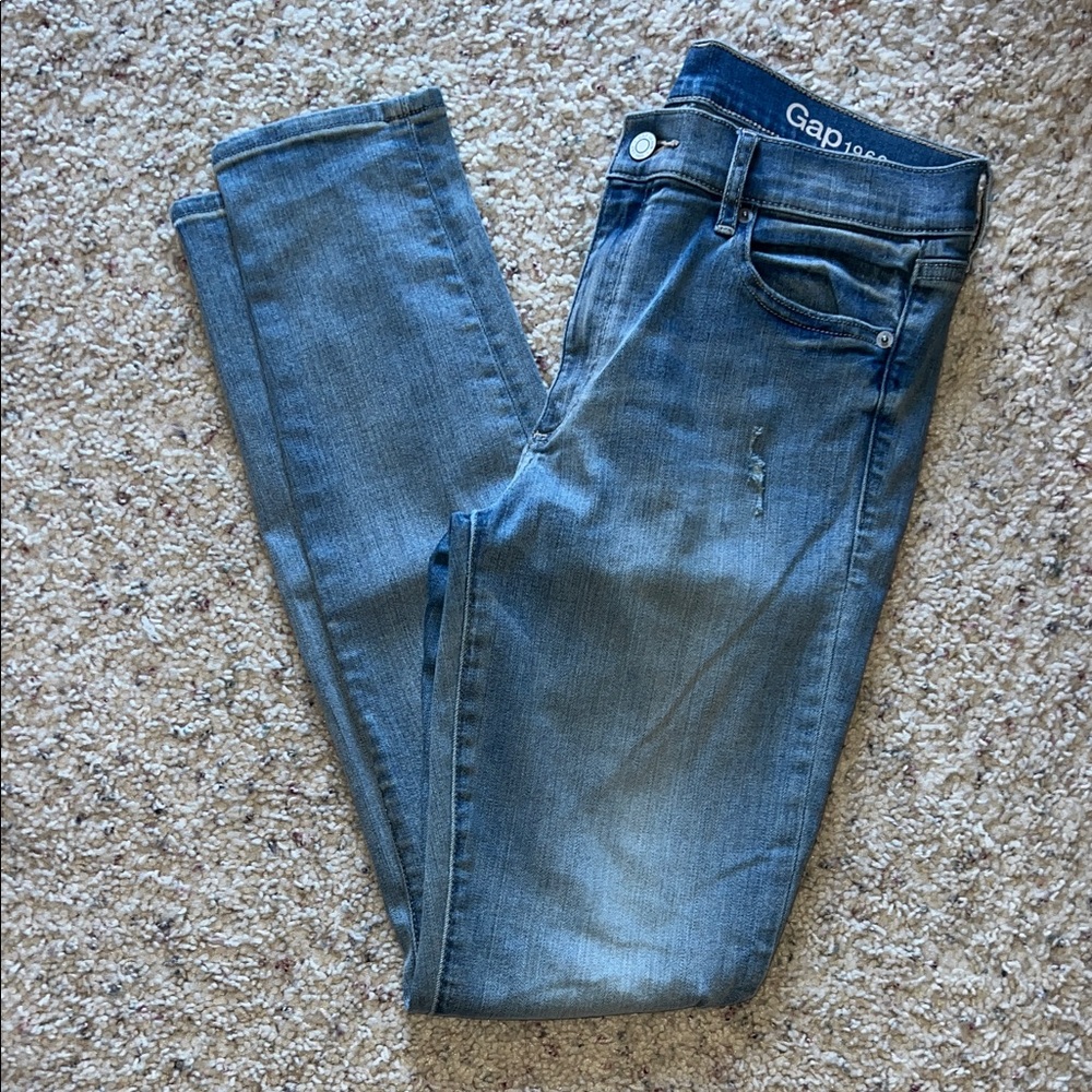 GAP Women's Classic Blue Distressed Skinny Straight Leg Jeans Size 30 R